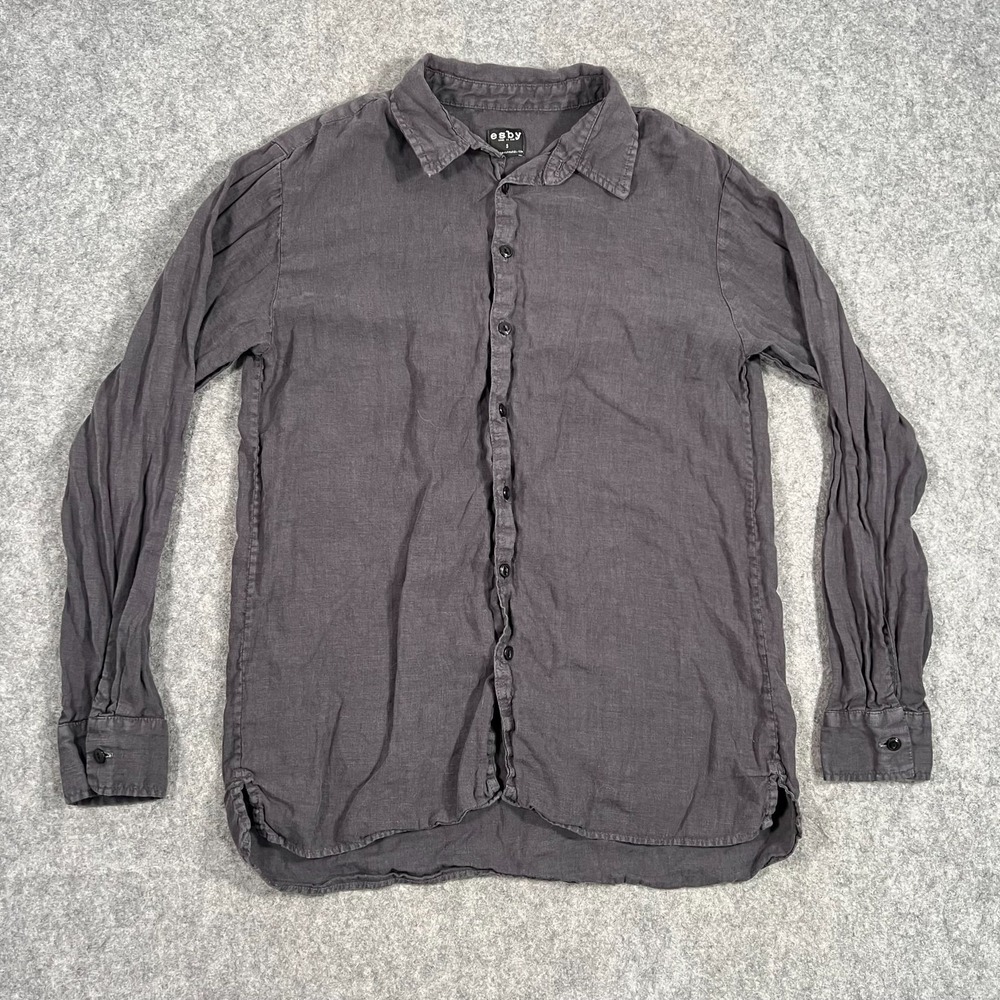 Esby Charcoal Gray Linen Long Sleeve Button Down Shirt Men's Size Small